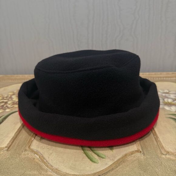 Peter James Wool Cashmere Blend Cloche Hat Black Red Trim - Picture 6 of 14